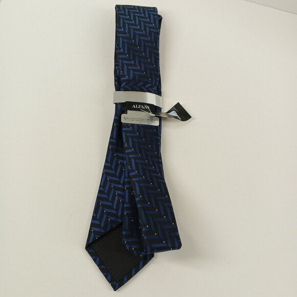 NWT $55 Alfani Devon Men's Formal Necktie Silk Blend Jacquard Blue Black One Sz - Picture 6 of 10